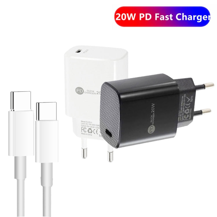 PD11 單口 PD3.0 USB-C / Type-C 20W 快速充電器，附 1 米 Type-C 對 Type-C 數據線，歐規插頭，歐規插頭 + Type-C 對 Type-C 數據線