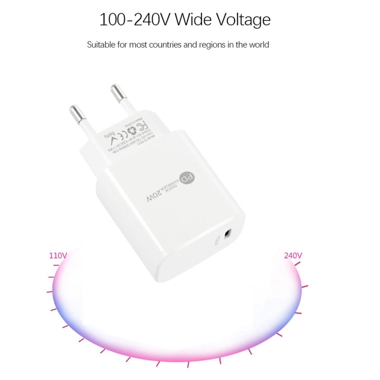 PD11 單口 PD3.0 USB-C / Type-C 20W 快速充電器，附 1 米 Type-C 對 Type-C 數據線，歐規插頭，歐規插頭 + Type-C 對 Type-C 數據線