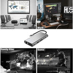 USB C 集線器，11合1 USB C 轉接器，具備4K HDMI、VGA、Type C PD、USB3.0、RJ45 乙太網路、SD/TF 卡讀卡器、3.5mm AUX，兼容 MacBook Pro/Air 及其他 Type C 筆電裝置的擴充底座