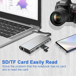 USB C 集線器，11合1 USB C 轉接器，具備4K HDMI、VGA、Type C PD、USB3.0、RJ45 乙太網路、SD/TF 卡讀卡器、3.5mm AUX，兼容 MacBook Pro/Air 及其他 Type C 筆電裝置的擴充底座