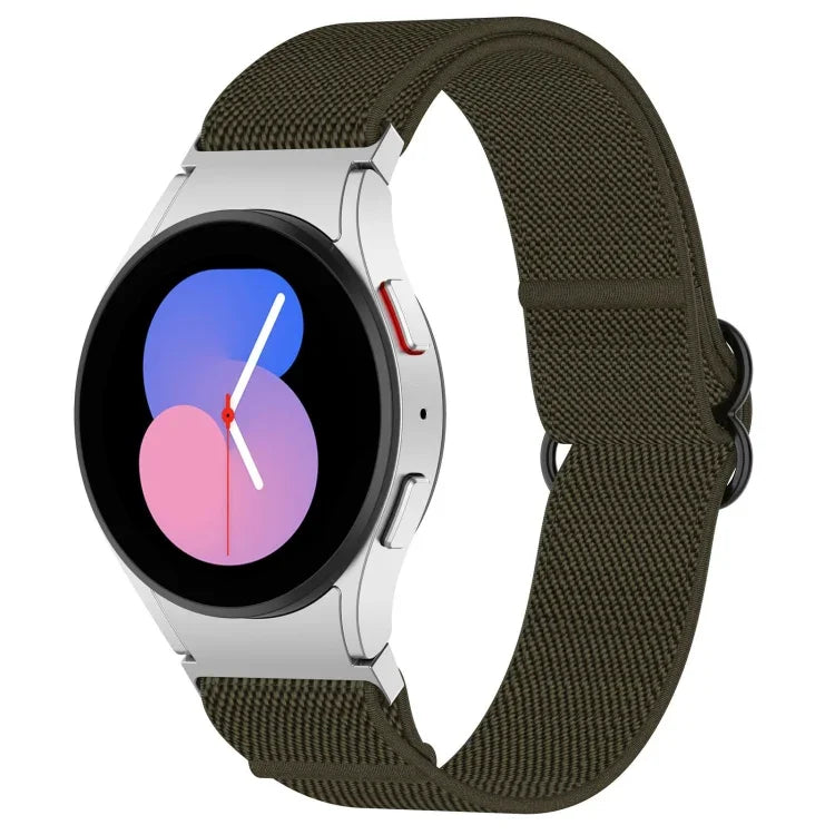 尼龍彈性黑色扣環錶帶，適用於 Samsung Galaxy Watch 5 Pro 45mm，Samsung Galaxy Watch 5 44mm，Samsung Galaxy Watch 5 40mm，Samsung Galaxy Watch 4 44mm，Samsung Galaxy Watch 4 40mm，Samsung Galaxy Watch 4 Classic 42mm