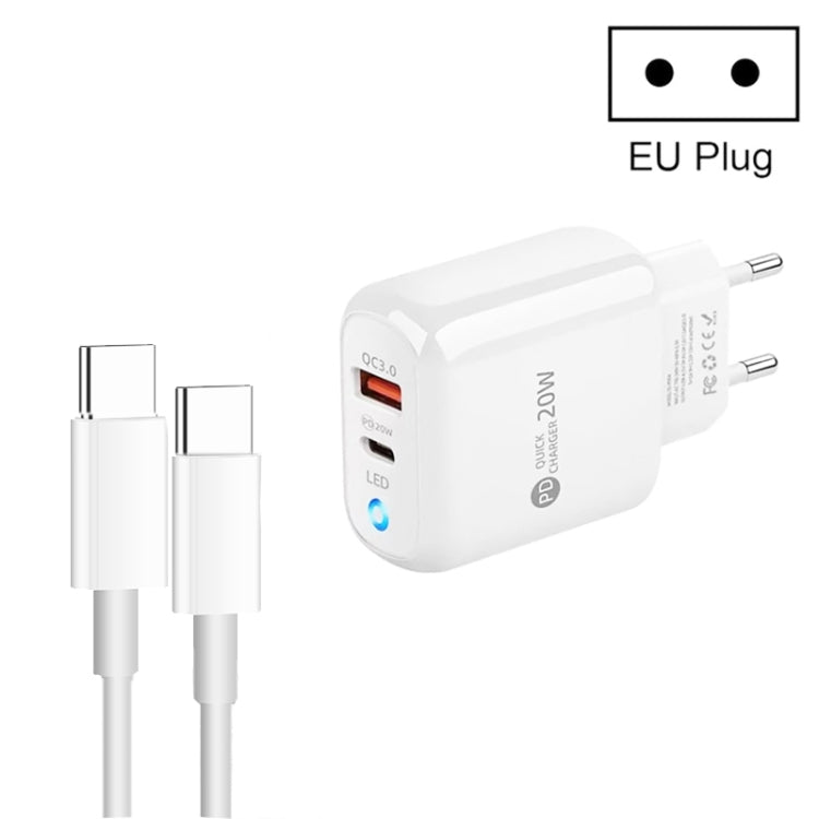 PD04 Type-C + USB 手機充電器，附 Type-C 對 Type-C 數據線，歐規插頭，歐規插頭 + Type-C 對 Type-C 數據線