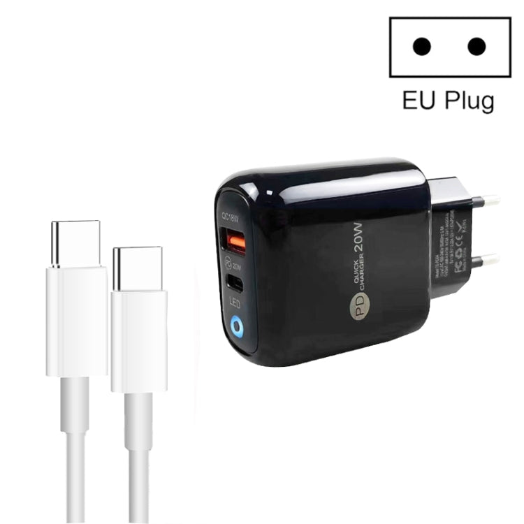 PD04 Type-C + USB 手機充電器，附 Type-C 對 Type-C 數據線，歐規插頭，歐規插頭 + Type-C 對 Type-C 數據線