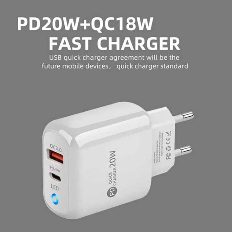 PD04 Type-C + USB 手機充電器，附 Type-C 對 Type-C 數據線，歐規插頭，歐規插頭 + Type-C 對 Type-C 數據線