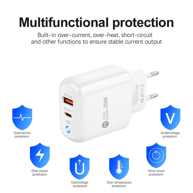 PD04 Type-C + USB 手機充電器，附 Type-C 對 Type-C 數據線，歐規插頭，歐規插頭 + Type-C 對 Type-C 數據線