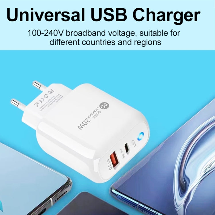 PD04 Type-C + USB 手機充電器，附 Type-C 對 Type-C 數據線，歐規插頭，歐規插頭 + Type-C 對 Type-C 數據線