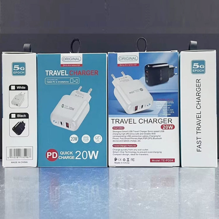 PD04 Type-C + USB 手機充電器，附 Type-C 對 Type-C 數據線，歐規插頭，歐規插頭 + Type-C 對 Type-C 數據線