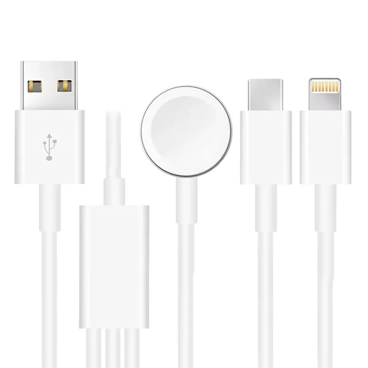 適用於 Apple Watch 系列、iPhone 及具 Type-C 介面手機 三合一 USB 磁吸充電線 4英尺/1.2米，DS-XB017