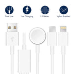 適用於 Apple Watch 系列、iPhone 及具 Type-C 介面手機 三合一 USB 磁吸充電線 4英尺/1.2米，DS-XB017