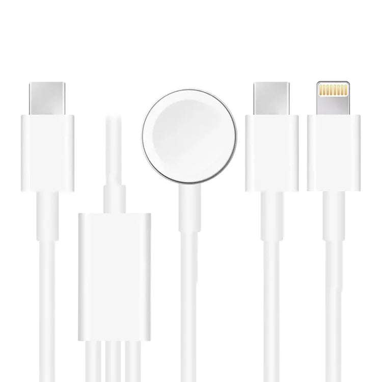 適用於 Apple Watch 系列與具雙 Type-C 插頭手機 三合一 USB 磁吸充電線 4英尺/1.2米，DS-XB020