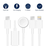 適用於 Apple Watch 系列與具雙 Type-C 插頭手機 三合一 USB 磁吸充電線 4英尺/1.2米，DS-XB020