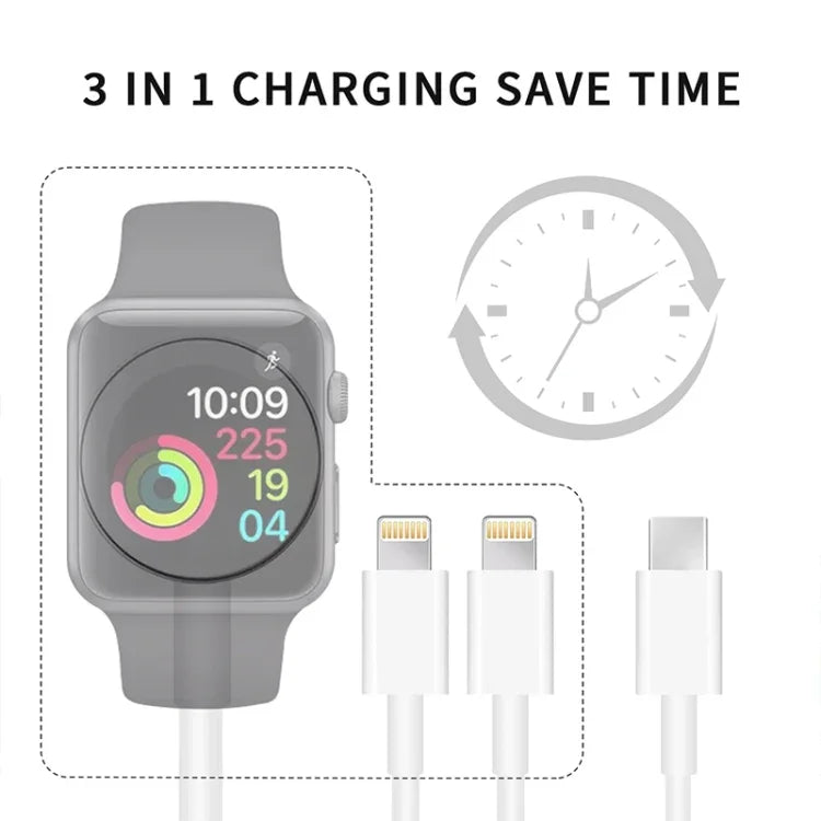 適用於 Apple Watch Series 及 iPhone 3合1 Type-C 磁吸充電線 4英尺/1.2米，DS-XB019