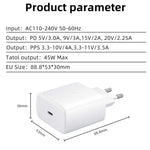 M135 45W USB-C / Type-C 埠快速充電器，附 5A Type-C 對 Type-C 充電線，歐規插頭，歐規插頭 + Type-C 充電線
