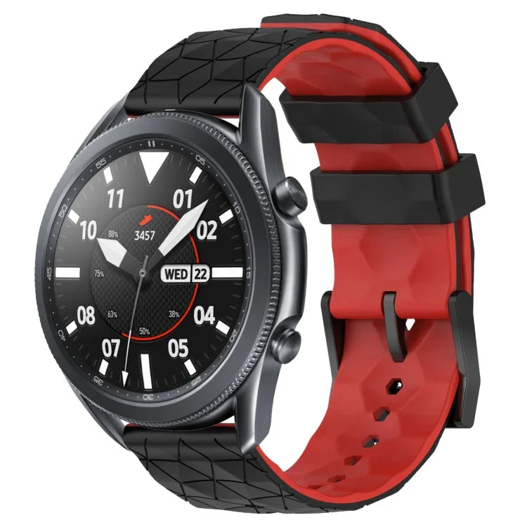 22mm 足球圖案雙色矽膠錶帶，適用於 Samsung Galaxy Watch3 45mm，適用於 Samsung Galaxy Watch 46mm，適用於 Samsung Gear S3 Classic，適用於 Samsung Gear S3 Frontier