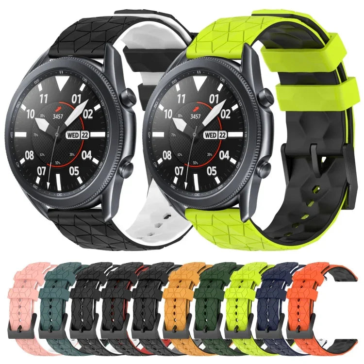 22mm 足球圖案雙色矽膠錶帶，適用於 Samsung Galaxy Watch3 45mm，適用於 Samsung Galaxy Watch 46mm，適用於 Samsung Gear S3 Classic，適用於 Samsung Gear S3 Frontier