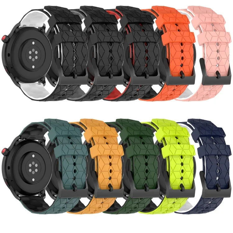 22mm 足球圖案雙色矽膠錶帶，適用於 Samsung Galaxy Watch3 45mm，適用於 Samsung Galaxy Watch 46mm，適用於 Samsung Gear S3 Classic，適用於 Samsung Gear S3 Frontier