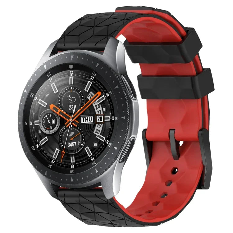 22mm 足球圖案雙色矽膠錶帶，適用於 Samsung Galaxy Watch3 45mm，適用於 Samsung Galaxy Watch 46mm，適用於 Samsung Gear S3 Classic，適用於 Samsung Gear S3 Frontier