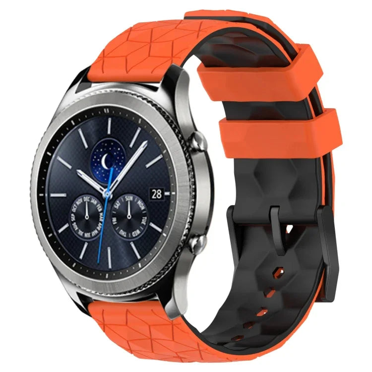 22mm 足球圖案雙色矽膠錶帶，適用於 Samsung Galaxy Watch3 45mm，適用於 Samsung Galaxy Watch 46mm，適用於 Samsung Gear S3 Classic，適用於 Samsung Gear S3 Frontier