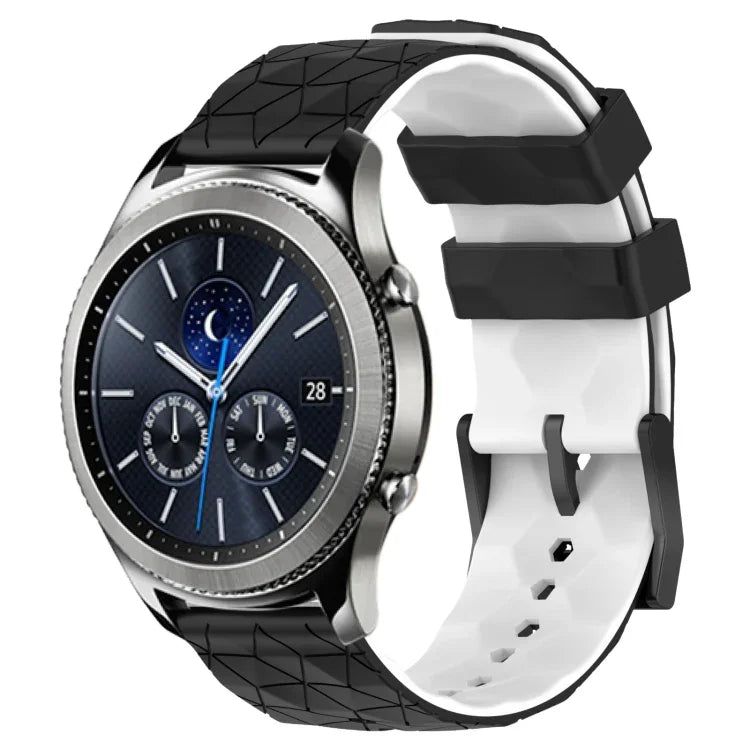 22mm 足球圖案雙色矽膠錶帶，適用於 Samsung Galaxy Watch3 45mm，適用於 Samsung Galaxy Watch 46mm，適用於 Samsung Gear S3 Classic，適用於 Samsung Gear S3 Frontier