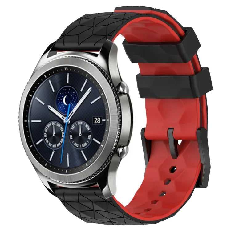 22mm 足球圖案雙色矽膠錶帶，適用於 Samsung Galaxy Watch3 45mm，適用於 Samsung Galaxy Watch 46mm，適用於 Samsung Gear S3 Classic，適用於 Samsung Gear S3 Frontier
