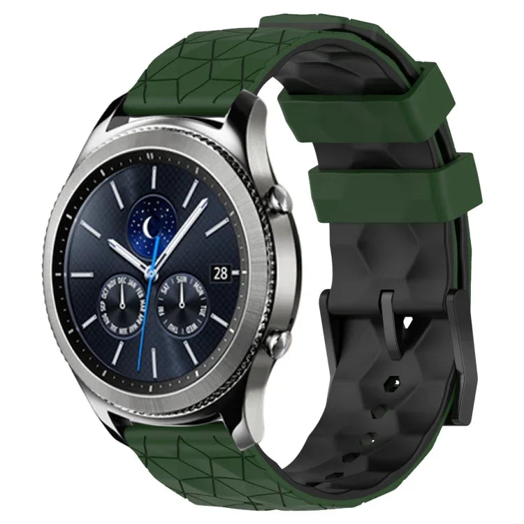 22mm 足球圖案雙色矽膠錶帶，適用於 Samsung Galaxy Watch3 45mm，適用於 Samsung Galaxy Watch 46mm，適用於 Samsung Gear S3 Classic，適用於 Samsung Gear S3 Frontier