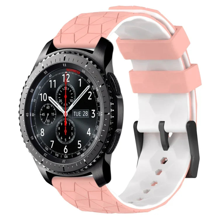 22mm 足球圖案雙色矽膠錶帶，適用於 Samsung Galaxy Watch3 45mm，適用於 Samsung Galaxy Watch 46mm，適用於 Samsung Gear S3 Classic，適用於 Samsung Gear S3 Frontier