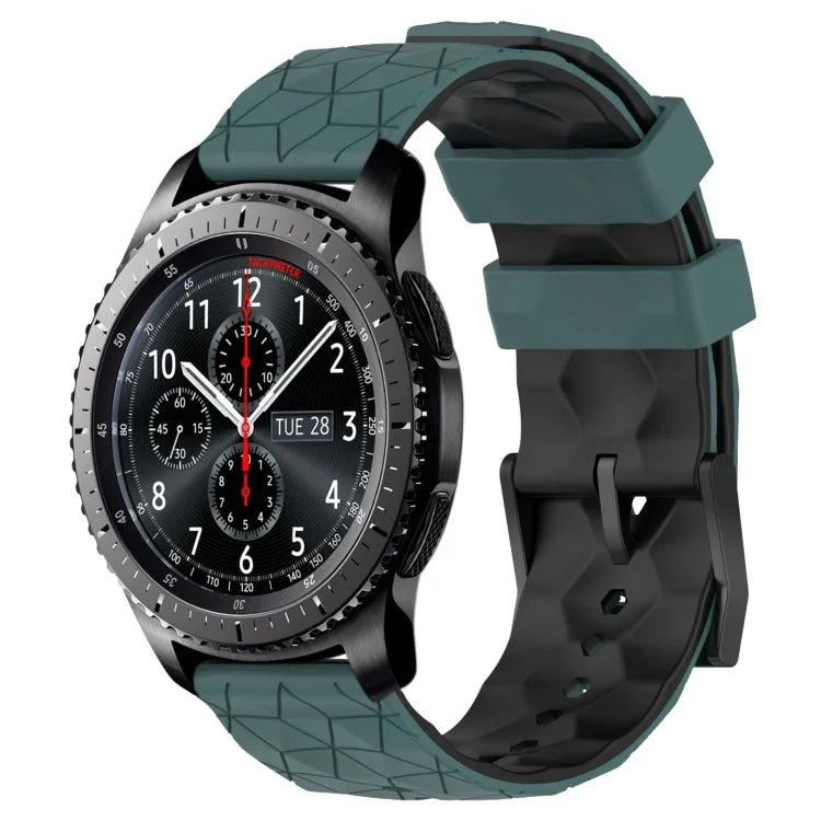 22mm 足球圖案雙色矽膠錶帶，適用於 Samsung Galaxy Watch3 45mm，適用於 Samsung Galaxy Watch 46mm，適用於 Samsung Gear S3 Classic，適用於 Samsung Gear S3 Frontier