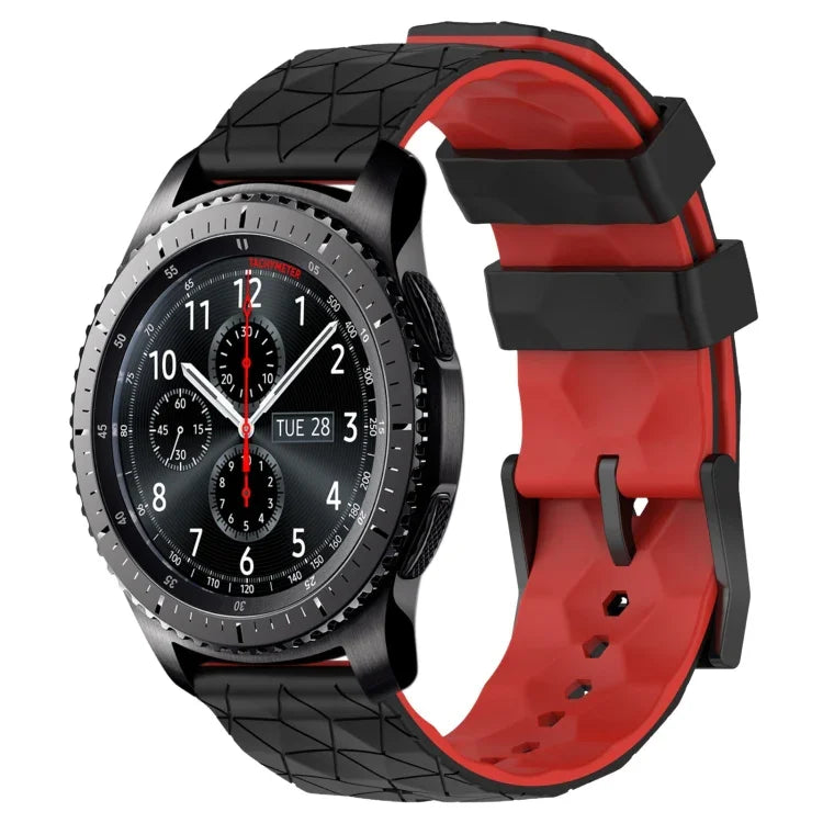 22mm 足球圖案雙色矽膠錶帶，適用於 Samsung Galaxy Watch3 45mm，適用於 Samsung Galaxy Watch 46mm，適用於 Samsung Gear S3 Classic，適用於 Samsung Gear S3 Frontier