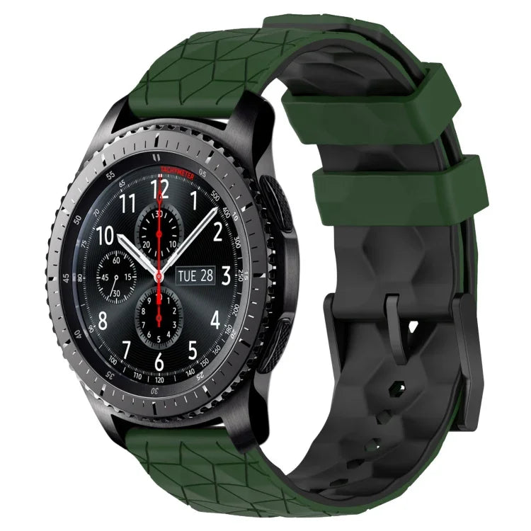 22mm 足球圖案雙色矽膠錶帶，適用於 Samsung Galaxy Watch3 45mm，適用於 Samsung Galaxy Watch 46mm，適用於 Samsung Gear S3 Classic，適用於 Samsung Gear S3 Frontier