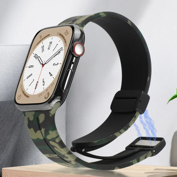 Magnetic Clasp Camouflage Silicone Watch Band, For Apple Watch Ultra 49mm, For Apple Watch Series 8&7 45mm, For Apple Watch Series 8&7 41mm