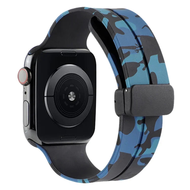 Magnetic Clasp Camouflage Silicone Watch Band, For Apple Watch Ultra 49mm, For Apple Watch Series 8&7 45mm, For Apple Watch Series 8&7 41mm