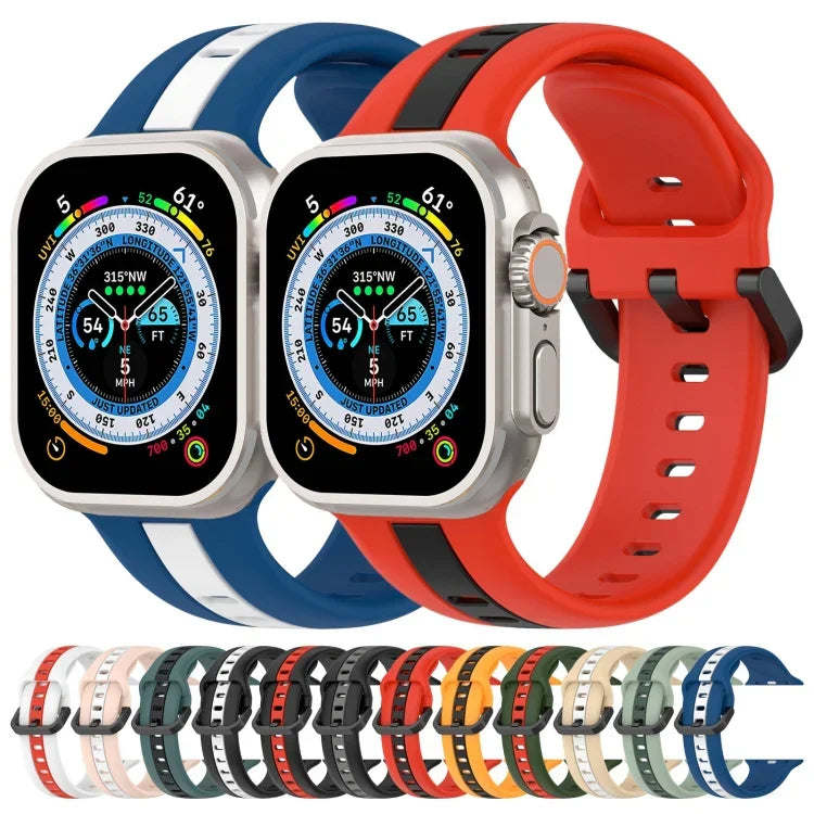 雙色環扣矽膠錶帶，適用於 Apple Watch Ultra 49mm，Apple Watch Series 8&7 45mm，Apple Watch Series 8&7 41mm