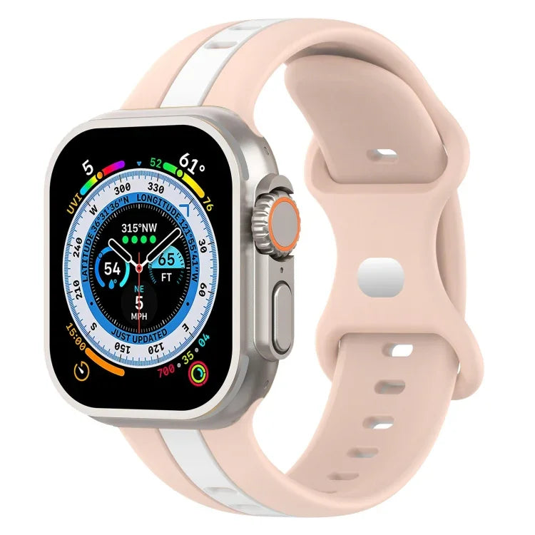 蝴蝶扣雙色矽膠錶帶，適用於 Apple Watch Ultra 49mm，Apple Watch Series 8&7 45mm，Apple Watch Series 8&7 41mm