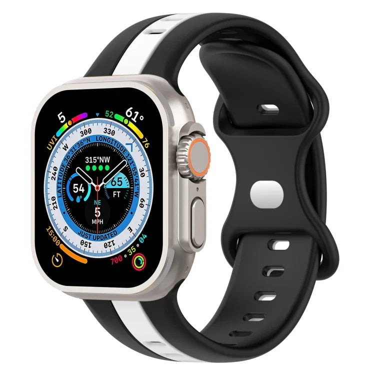 蝴蝶扣雙色矽膠錶帶，適用於 Apple Watch Ultra 49mm，Apple Watch Series 8&7 45mm，Apple Watch Series 8&7 41mm