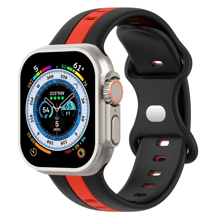 蝴蝶扣雙色矽膠錶帶，適用於 Apple Watch Ultra 49mm，Apple Watch Series 8&7 45mm，Apple Watch Series 8&7 41mm