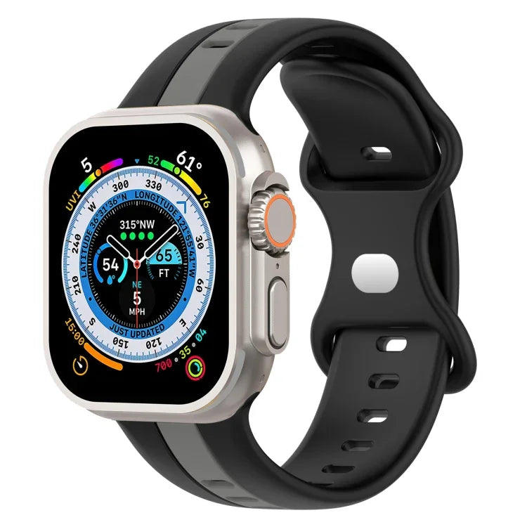 蝴蝶扣雙色矽膠錶帶，適用於 Apple Watch Ultra 49mm，Apple Watch Series 8&7 45mm，Apple Watch Series 8&7 41mm