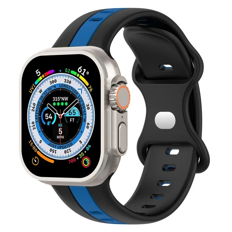 蝴蝶扣雙色矽膠錶帶，適用於 Apple Watch Ultra 49mm，Apple Watch Series 8&7 45mm，Apple Watch Series 8&7 41mm