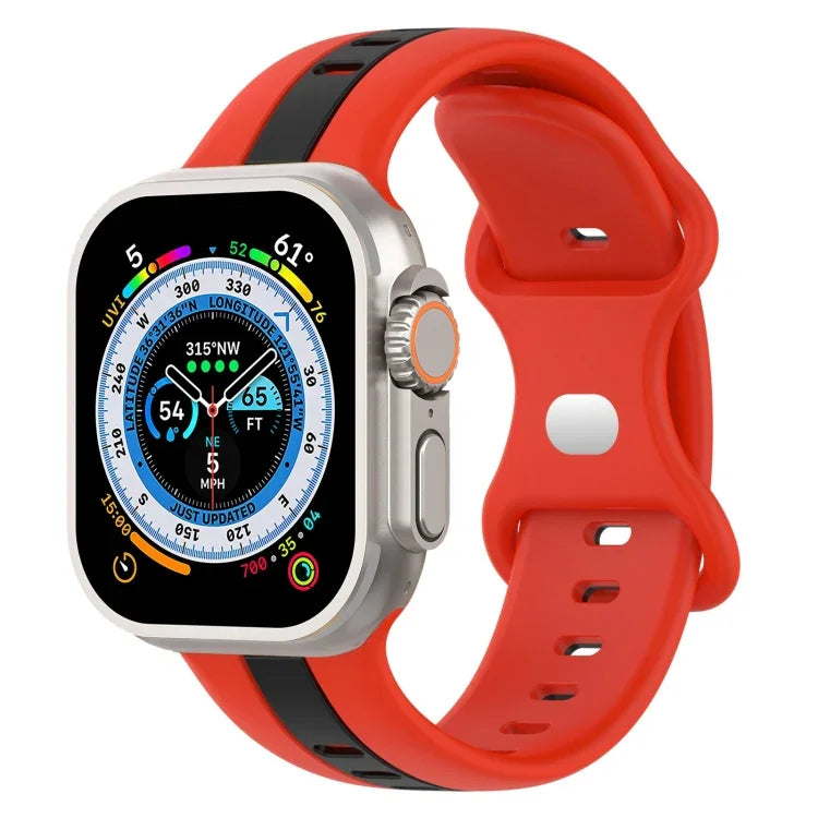 蝴蝶扣雙色矽膠錶帶，適用於 Apple Watch Ultra 49mm，Apple Watch Series 8&7 45mm，Apple Watch Series 8&7 41mm