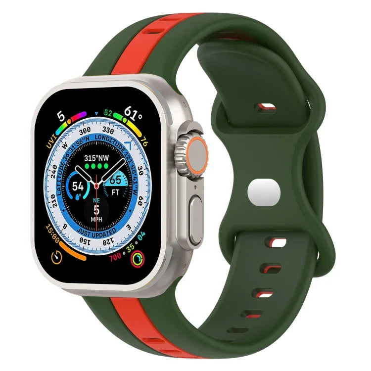 蝴蝶扣雙色矽膠錶帶，適用於 Apple Watch Ultra 49mm，Apple Watch Series 8&7 45mm，Apple Watch Series 8&7 41mm