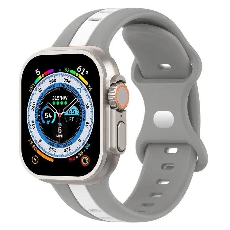 蝴蝶扣雙色矽膠錶帶，適用於 Apple Watch Ultra 49mm，Apple Watch Series 8&7 45mm，Apple Watch Series 8&7 41mm