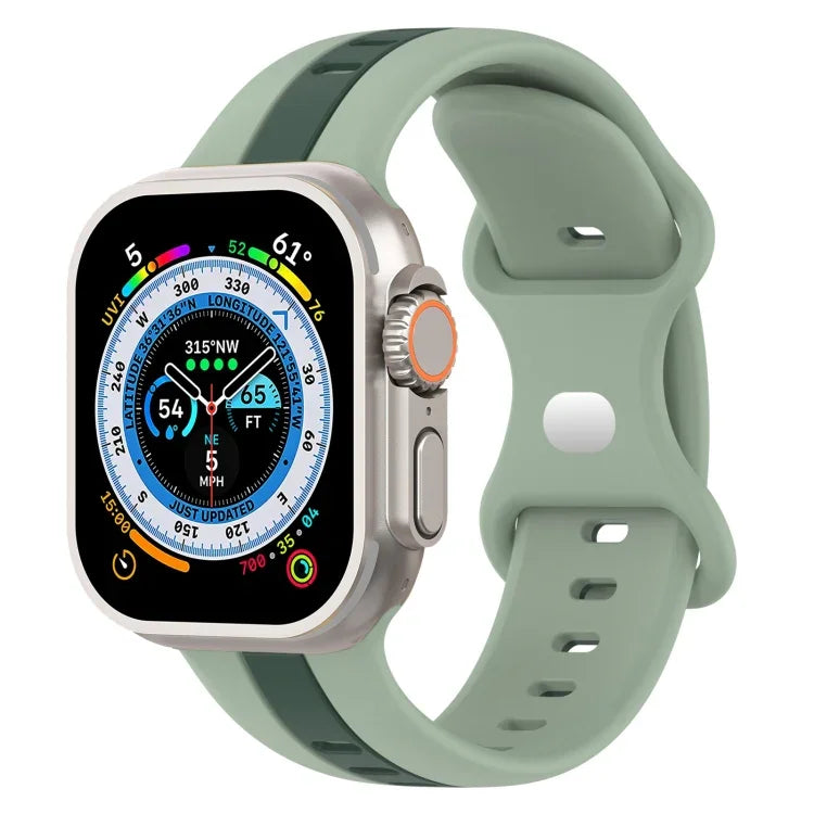 蝴蝶扣雙色矽膠錶帶，適用於 Apple Watch Ultra 49mm，Apple Watch Series 8&7 45mm，Apple Watch Series 8&7 41mm