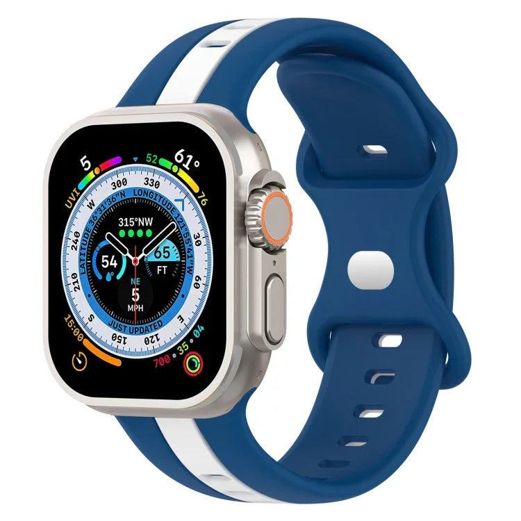 蝴蝶扣雙色矽膠錶帶，適用於 Apple Watch Ultra 49mm，Apple Watch Series 8&7 45mm，Apple Watch Series 8&7 41mm