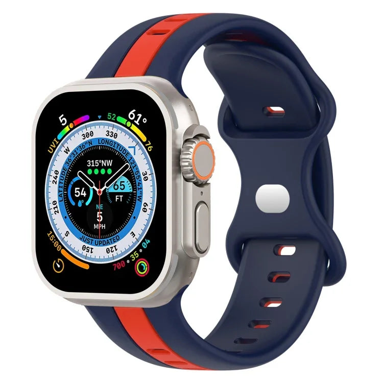 蝴蝶扣雙色矽膠錶帶，適用於 Apple Watch Ultra 49mm，Apple Watch Series 8&7 45mm，Apple Watch Series 8&7 41mm