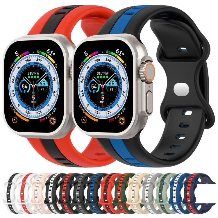 蝴蝶扣雙色矽膠錶帶，適用於 Apple Watch Ultra 49mm，Apple Watch Series 8&7 45mm，Apple Watch Series 8&7 41mm