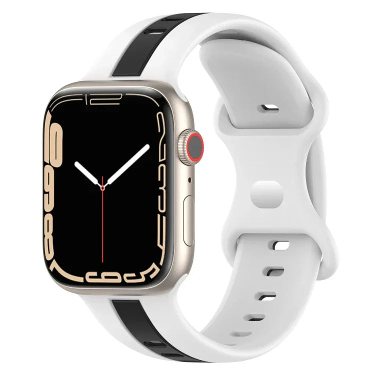 蝴蝶扣雙色矽膠錶帶，適用於 Apple Watch Ultra 49mm，Apple Watch Series 8&7 45mm，Apple Watch Series 8&7 41mm