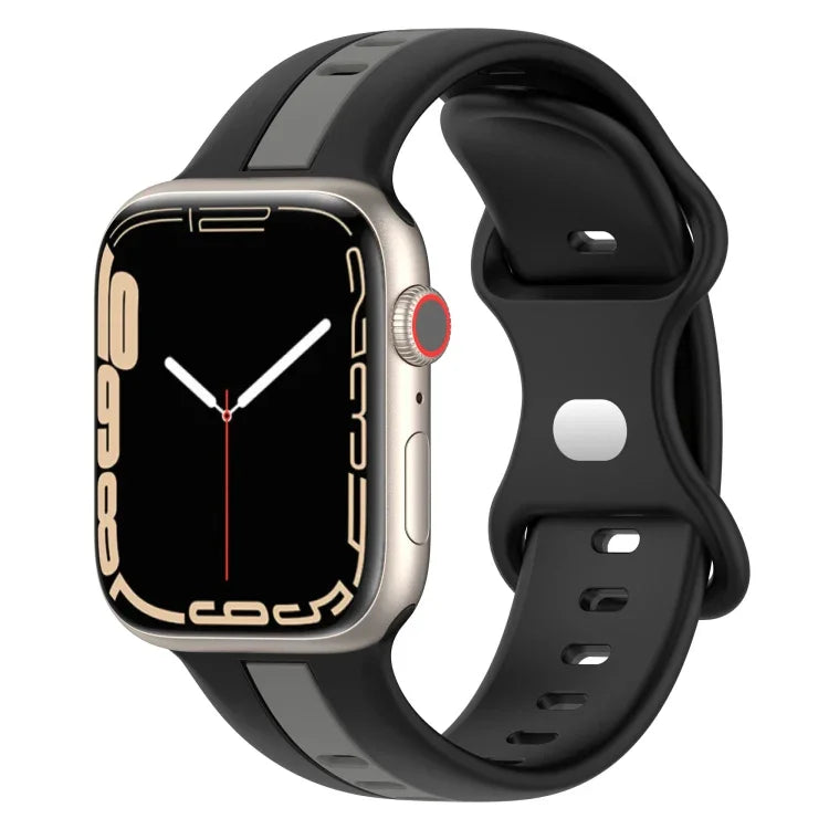 蝴蝶扣雙色矽膠錶帶，適用於 Apple Watch Ultra 49mm，Apple Watch Series 8&7 45mm，Apple Watch Series 8&7 41mm