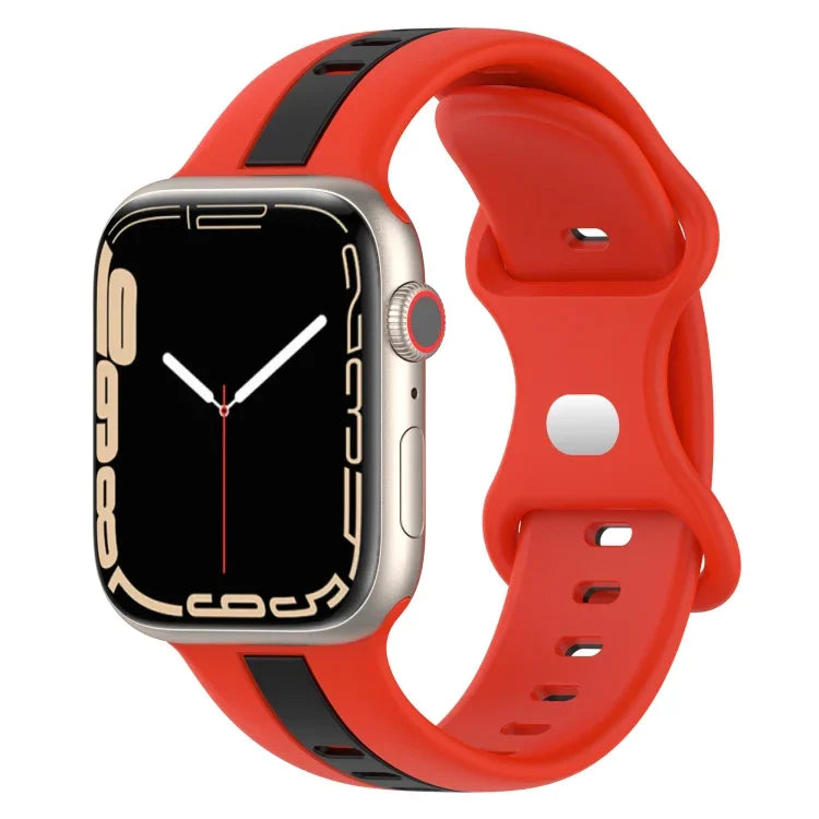 蝴蝶扣雙色矽膠錶帶，適用於 Apple Watch Ultra 49mm，Apple Watch Series 8&7 45mm，Apple Watch Series 8&7 41mm