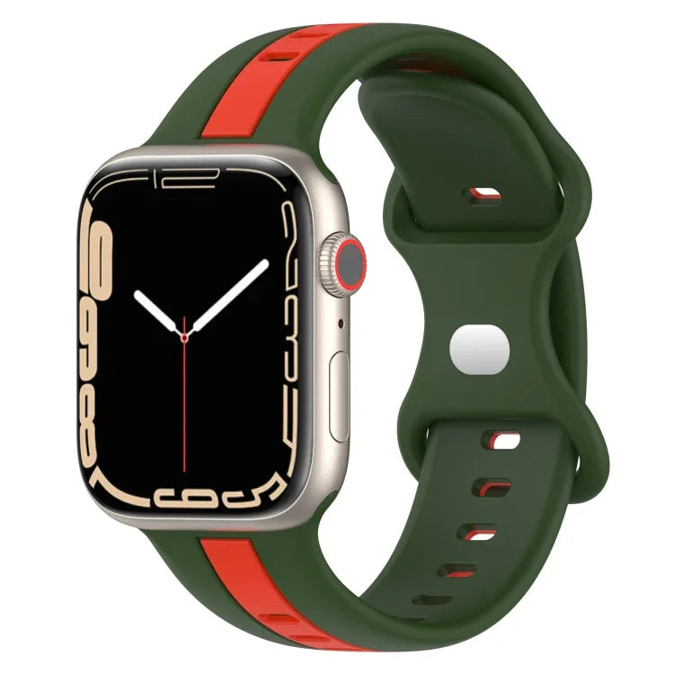 蝴蝶扣雙色矽膠錶帶，適用於 Apple Watch Ultra 49mm，Apple Watch Series 8&7 45mm，Apple Watch Series 8&7 41mm