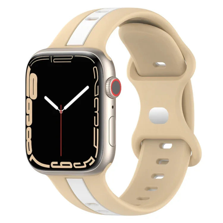 蝴蝶扣雙色矽膠錶帶，適用於 Apple Watch Ultra 49mm，Apple Watch Series 8&7 45mm，Apple Watch Series 8&7 41mm