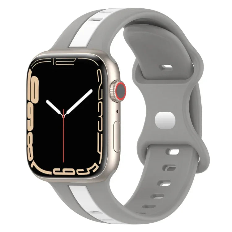 蝴蝶扣雙色矽膠錶帶，適用於 Apple Watch Ultra 49mm，Apple Watch Series 8&7 45mm，Apple Watch Series 8&7 41mm